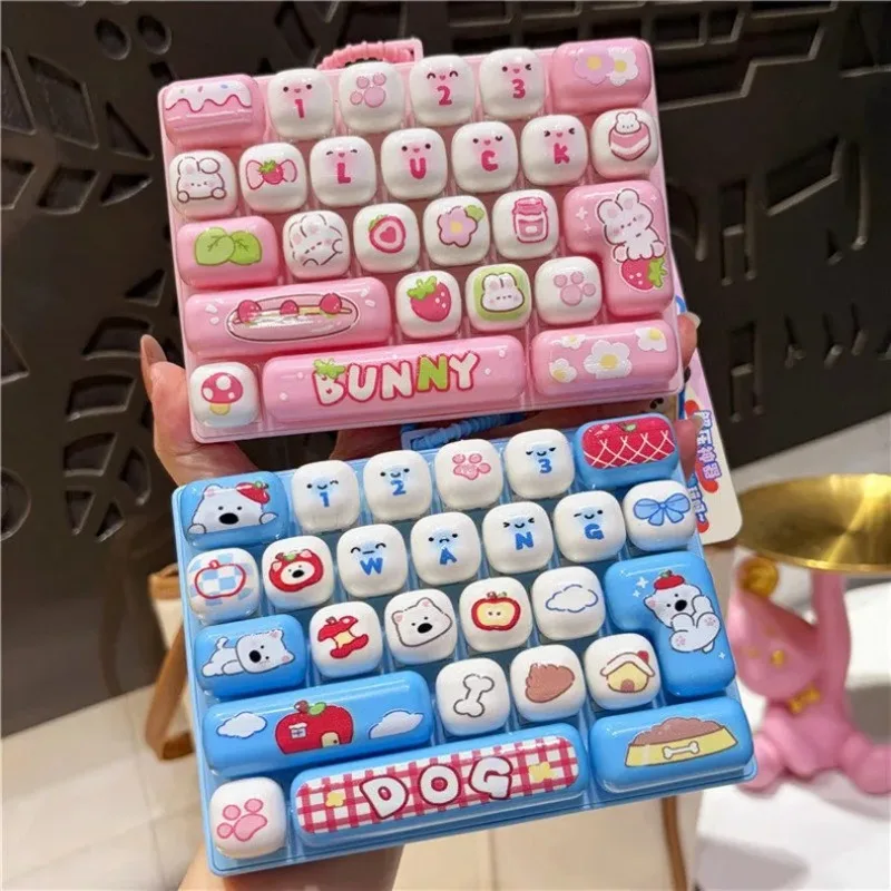 26 Grid Cartoon Animal Diary Stress Relief Keyboard Keycap Keychain for Bags Backpacks Cars Teens Adults Couples Students Gift