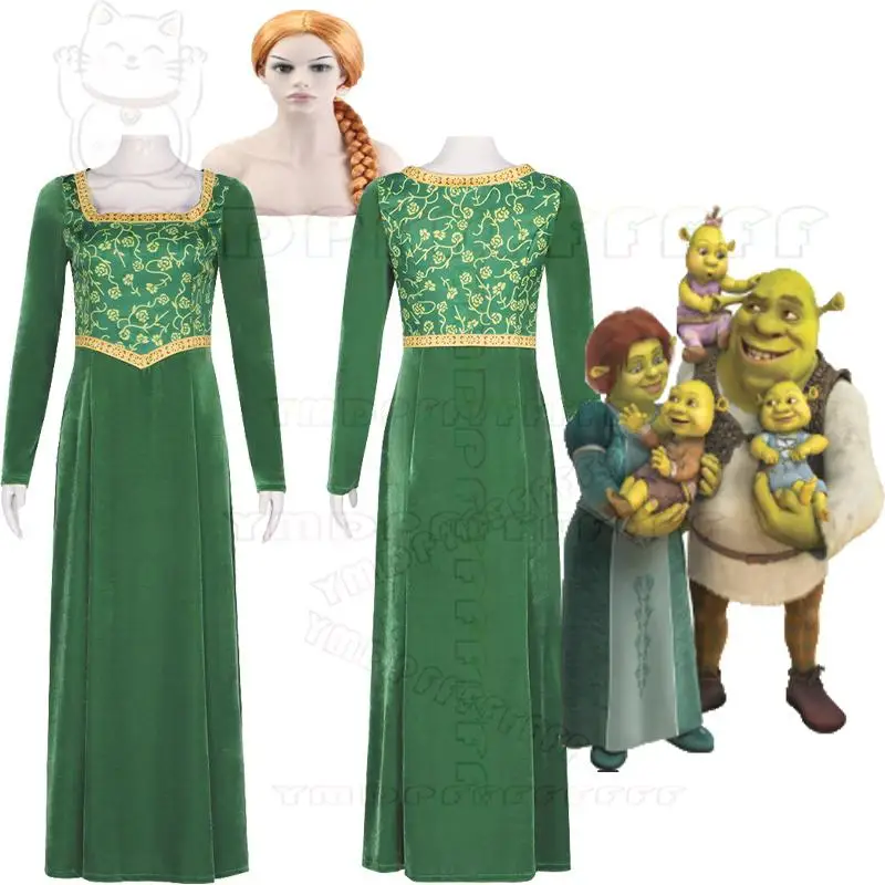 

Новинка, аниме Шрек Фиона, принцесса, комплект для косплея, зеленое платье, парик, шпилька, несколько вариантов, Хэллоуин, карнавал, Лидер продаж