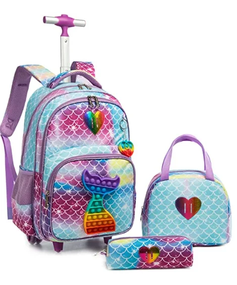 Imagem -03 - School Kids Rolling Backpack com Rodas para Meninas Trolley Rucksack Bookbag on Wheels