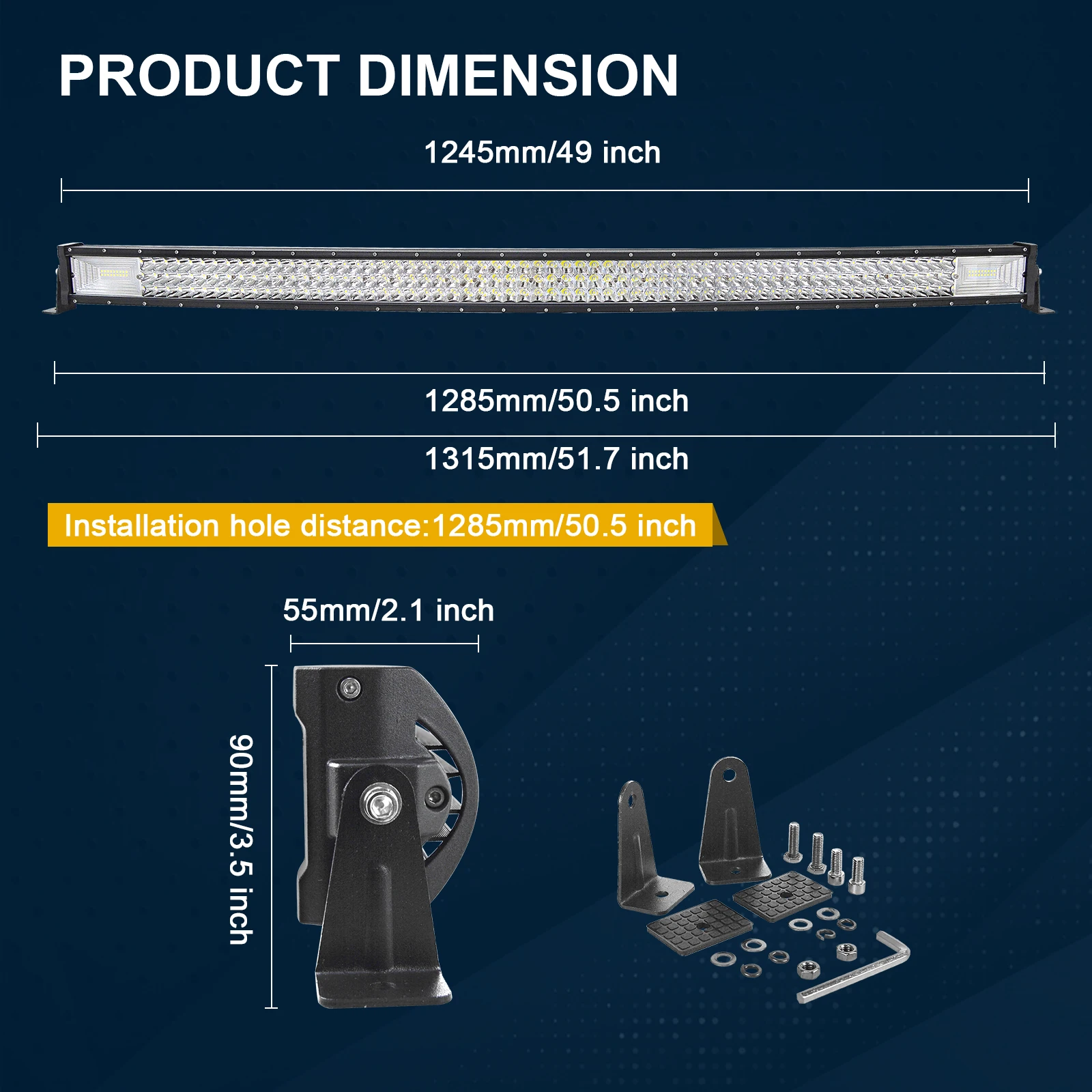 7D 22–52 Zoll gebogene 270 W-675 W Off-Road-LED-Lichtleiste mit starken Magnethalterungen, Draht-Set, 12 V, 24 V, LED-Leiste für SUV, LKW, 4 x 4 Boot – Detail 10