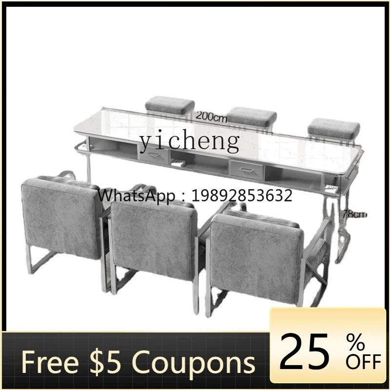 

ZZk Nail Table and Chair Set Single Double Three-Person Marble Paint Nail Salon Table and Chair