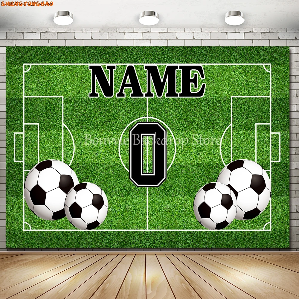 كرة القدم حفلة عيد ميلاد خلفية تخصيص اسم كابينة تصوير خلفية الصبي عيد ميلاد ملعب كرة القدم الرياضة ملصق استحمام الطفل راية