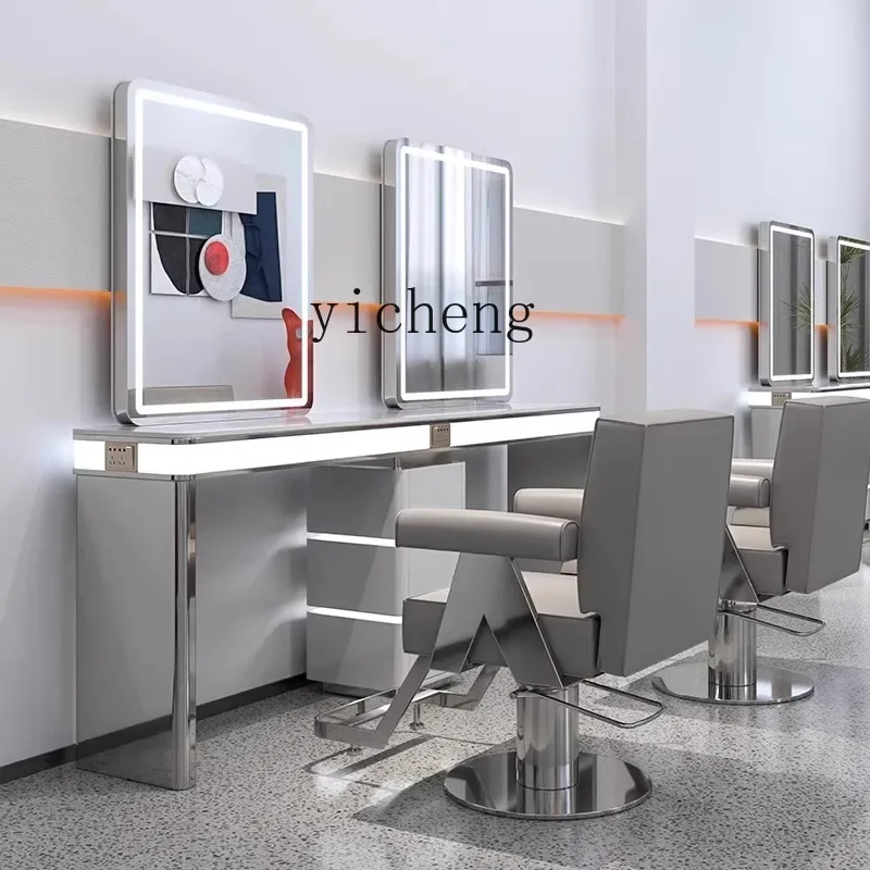 JZ-1   Barber Shop Mirror Table Double-sided Marble Hair Salon Mirror Table Cabinet Stainless Steel Perm and Dyeing Table