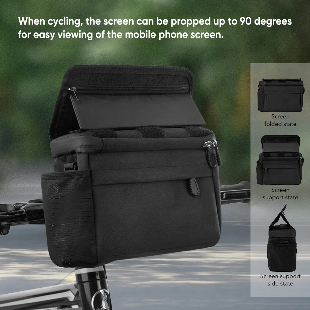 Large Capacity Bicycle Handlebar Bag Waterproof Mountain Bike Bag with Touch Screen Folding Phone Holder Storage Bag