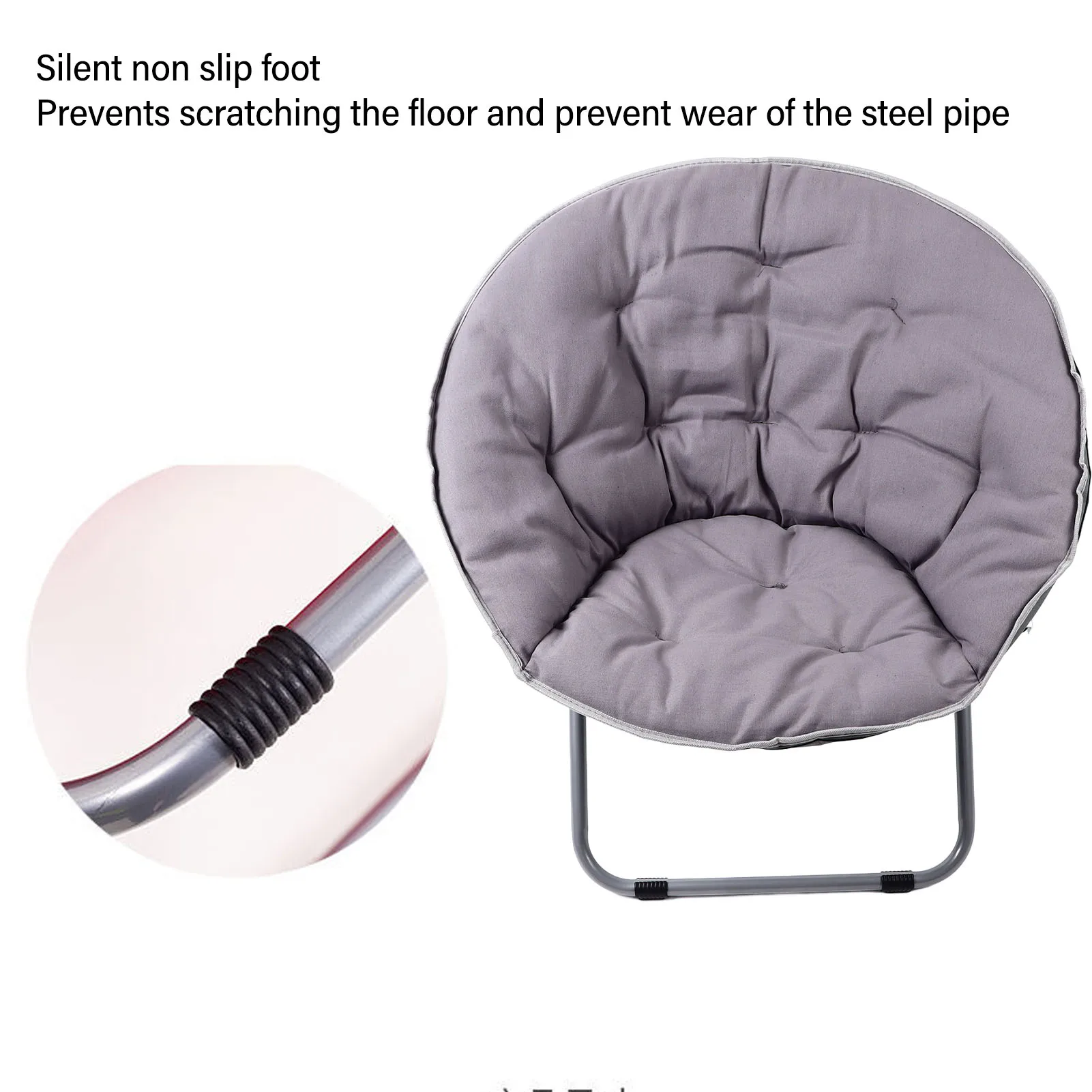 Saucer Chair Metal Frame Gray Comfortable Ergonomics Foldable Cozy Chair for Living Room Gift