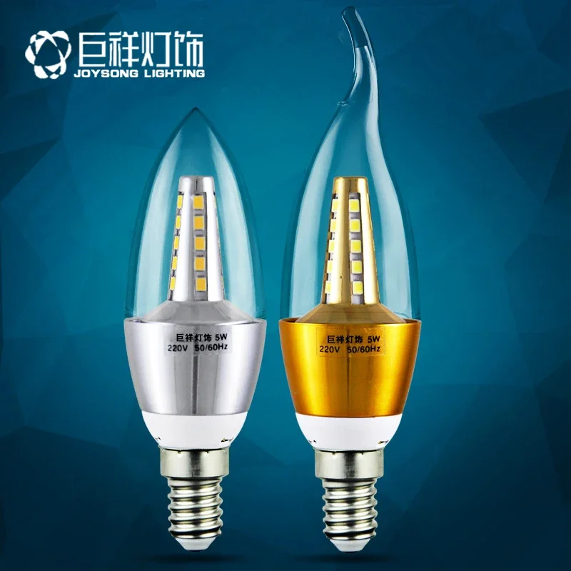 LED Candle Bulb E14 Small Screw Tip Bubble 5-Inch Pull-Tail Crystal Chandelier Light Source Energy-Saving Lamp