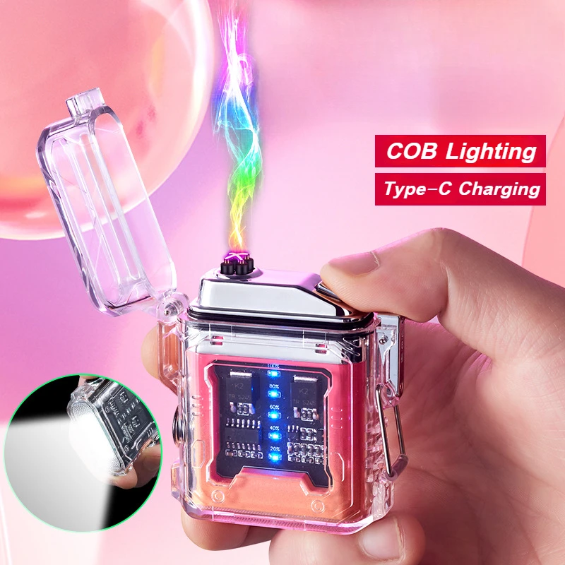 

2025 COB Lighting Luminous Double Arc Lighter Transparent Body Waterproof Rechargeable Windproof Cigarette accessories for Men