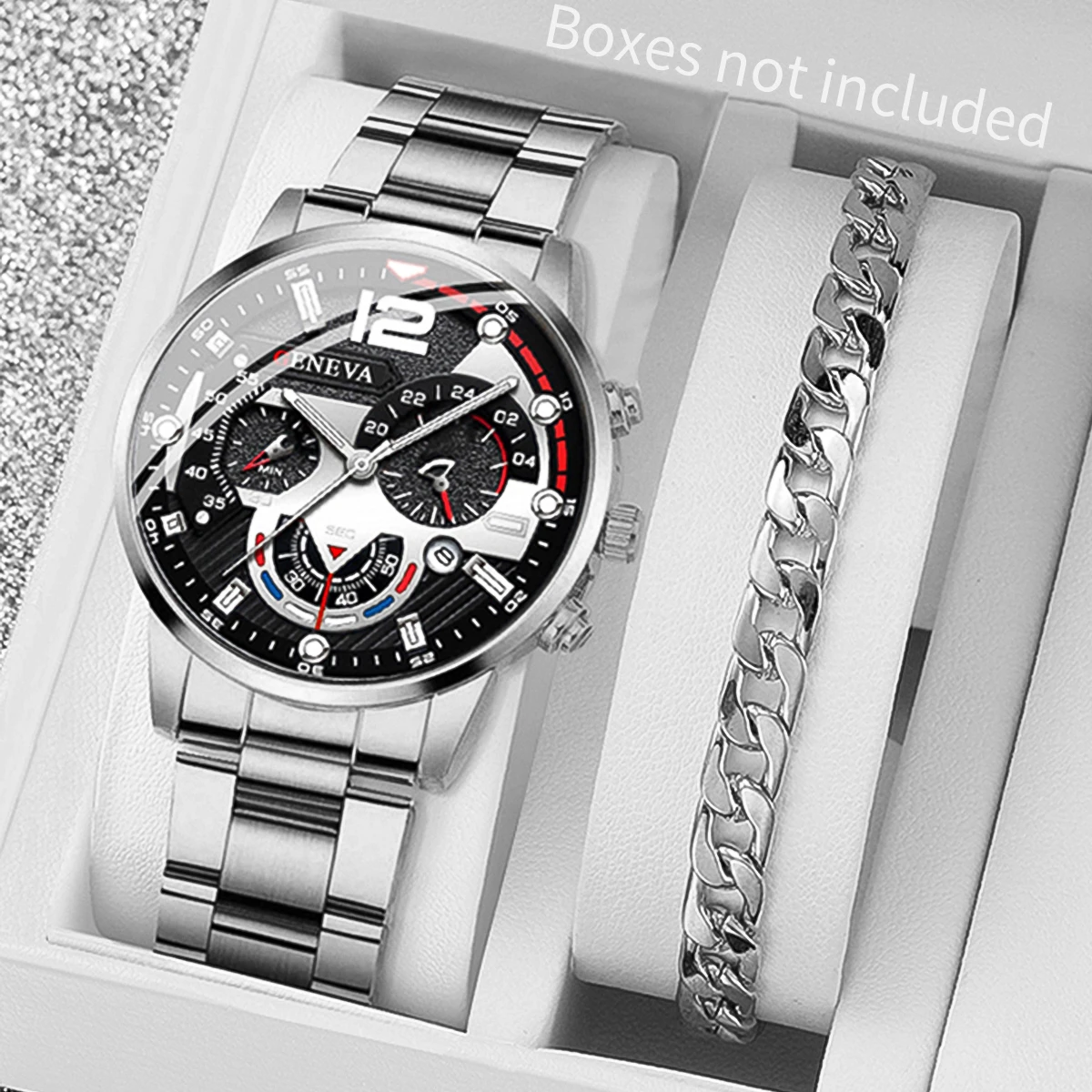 2 szt. Męskie zegarki biznesowe moda stalowy pasek męski analogowy zegarek kwarcowy zestaw bransoletek Relogio Masculino Reloj Hombre (bez pudełka)