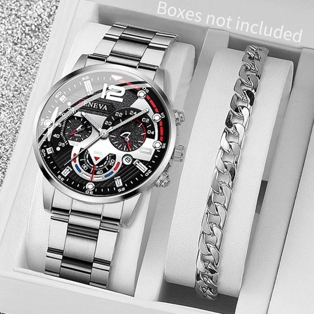 2 szt. Męskie zegarki biznesowe moda stalowy pasek męski analogowy zegarek kwarcowy zestaw bransoletek Relogio Masculino Reloj Hombre (bez pudełka)