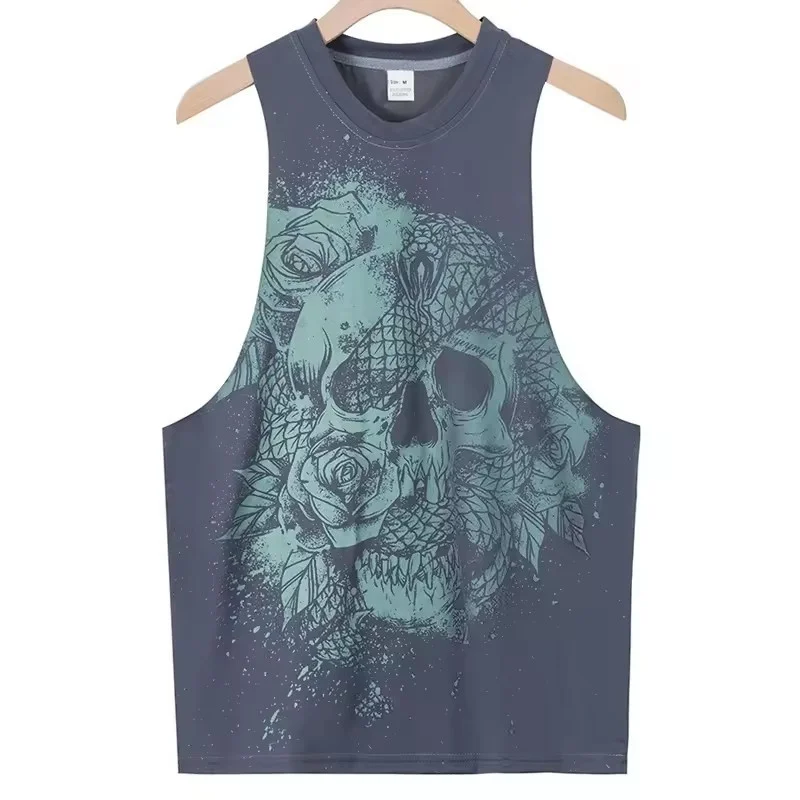 2025 Summer fitness Tank Top Men Fashio Comfortable Printed Loose tops Retro Style Sports Leisure Sleeveless vest Men sportswear image 5
