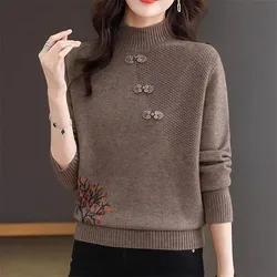 Vintage Woolen Half-neck Pullover Spring Autumn Winter New Cashmere Sweater Women's Casual Knit Top Warm Bottoming Pull Tops
