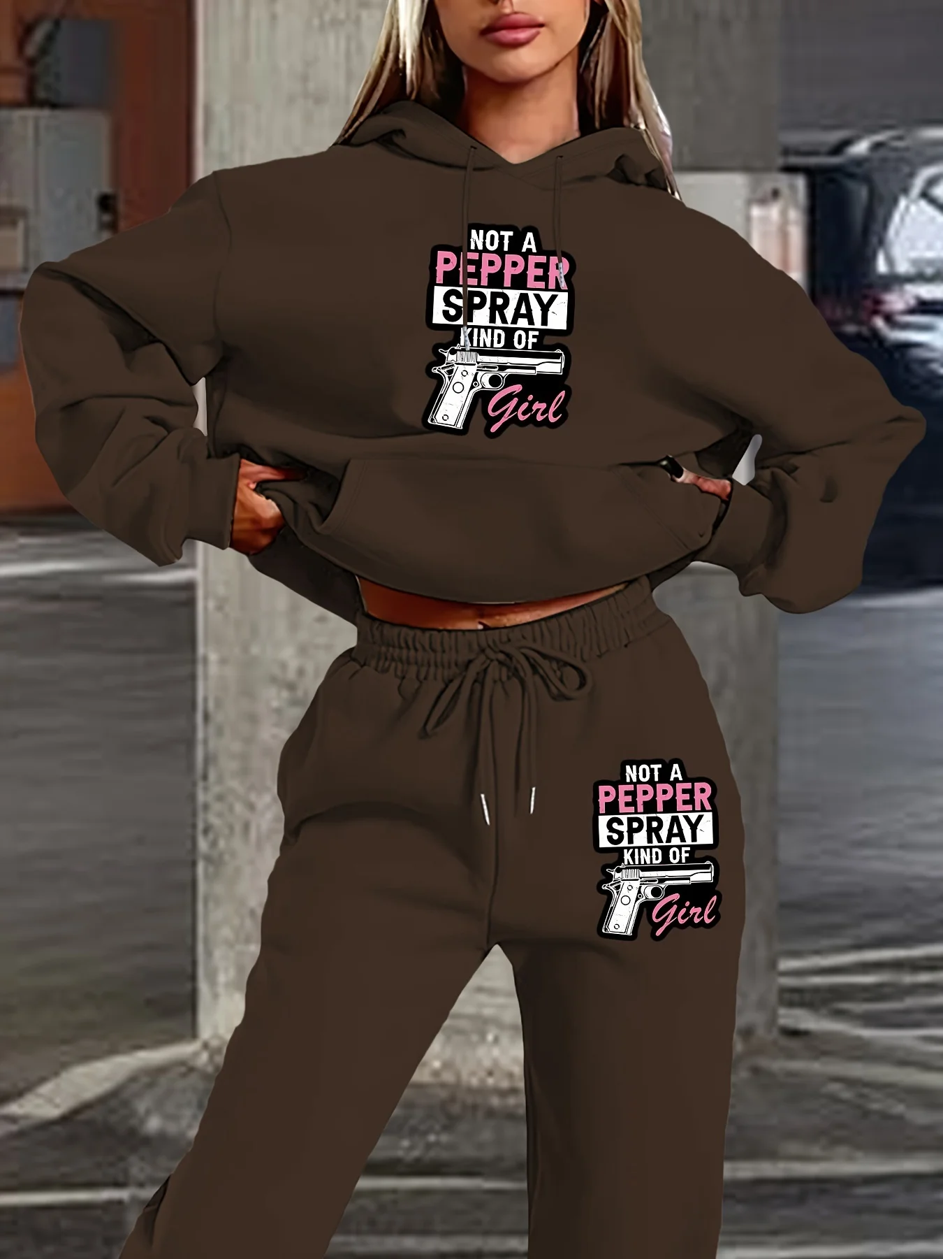 2025 Nueva pistola Impreso 3D Sudadera con capucha para mujer Conjunto de pantalones con sombrero Camisa casual de manga larga Conjunto para el hogar