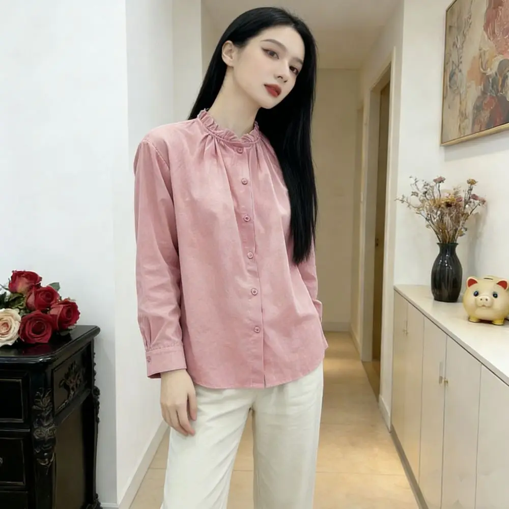 

Striped Temperament Long Sleeved Pure Cotton Shirt For Women In Spring And Autumn Fashion Loose Blue Thin Shirt