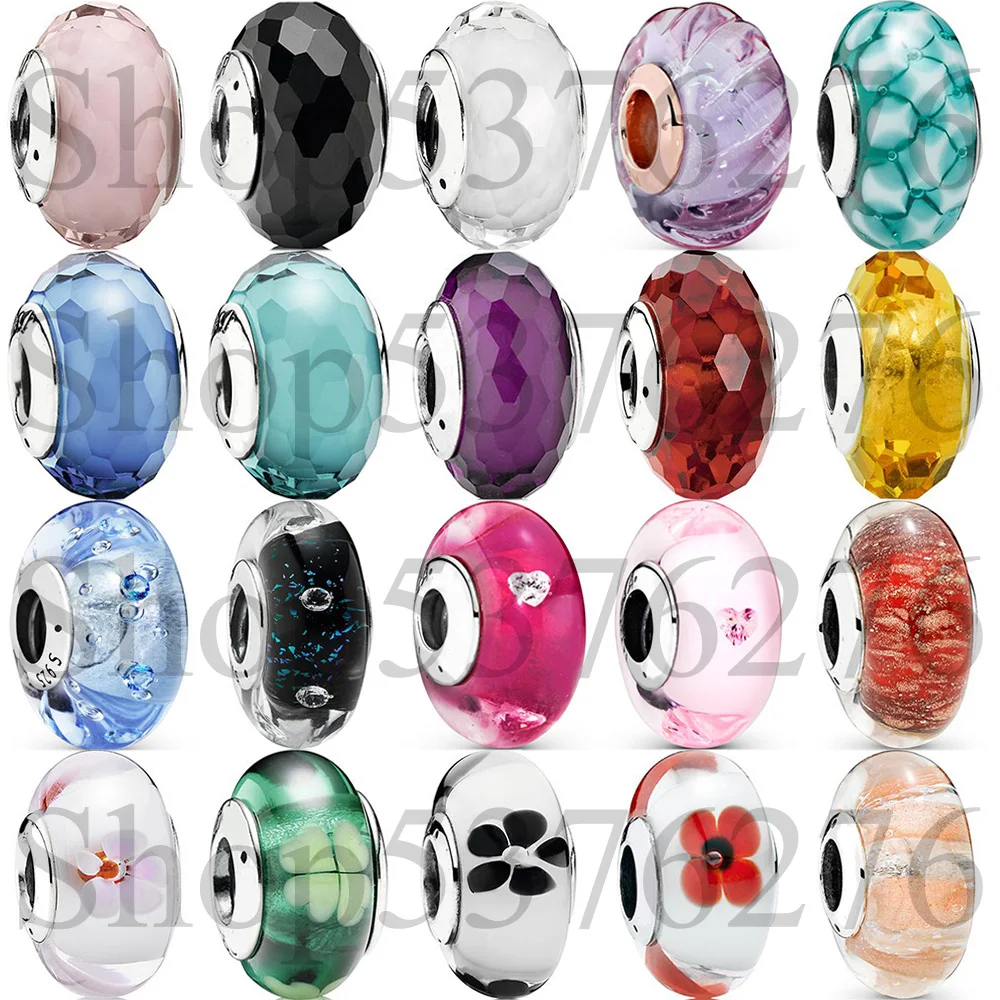Breloque en verre de Murano pour bracelet Pandora femme, perle en argent regardé 925, rayure rouge scintillante, fleur Everver, cadeau de bracelet, bijoux à bricoler soi-même