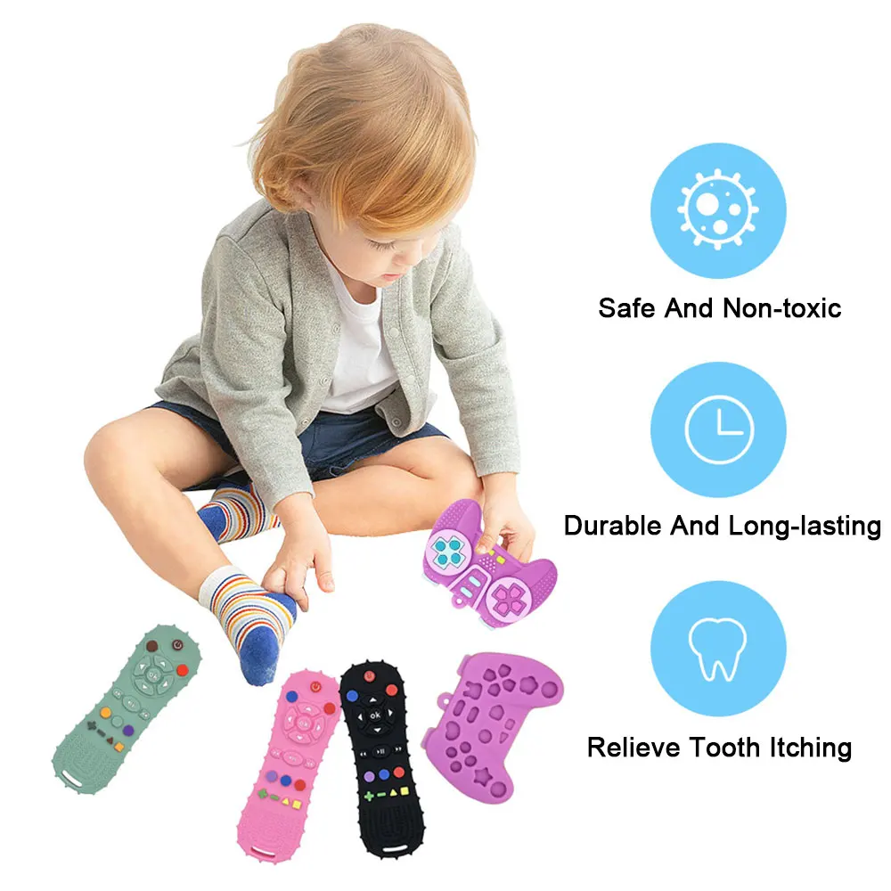 Montessori Baby Silicone Teether Toys Toddler Remote Control Shape Teething Educational Toys for Boys Girls Xmas Gift