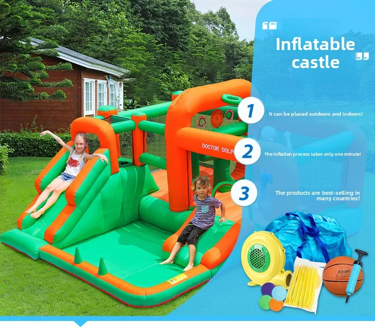 Doctor Dolphin Jumping Castle Inflatable Castle Bounce House Children's Outdoor Inflatable Jumping Trapoline Slide Combination