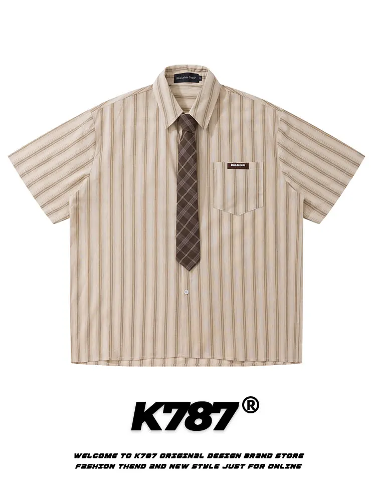 

Мужская летняя футболка K787 в американском ретро-стиле, полосатая, свободного кроя, для повседневной носки, парная, молодежная, модная, из полиэстера