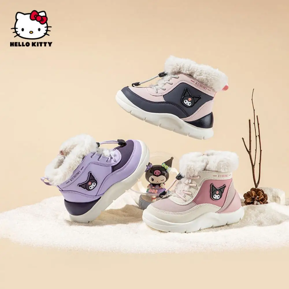 Kawaii Sanrio Kuromi Girls Snow Boots New Style Winter Anime Fashion High Top Cotton Boots Anti-Slip Ins Children's Casual Shoes