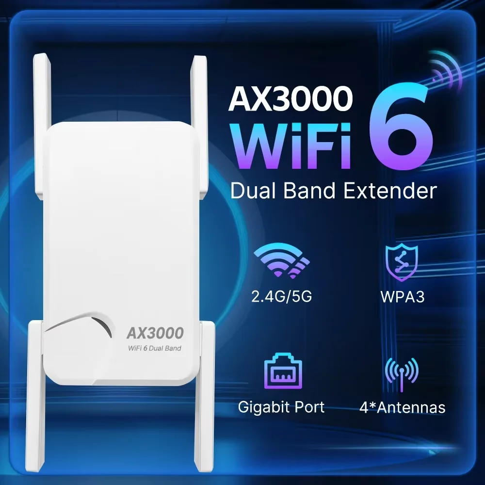 Repetidor WiFi 6 de 3000Mbps, extensor inalámbrico de doble banda de 2,4G y 5GHz, amplificador Gigabit 802.11ax para amplificador Wi-Fi de oficina