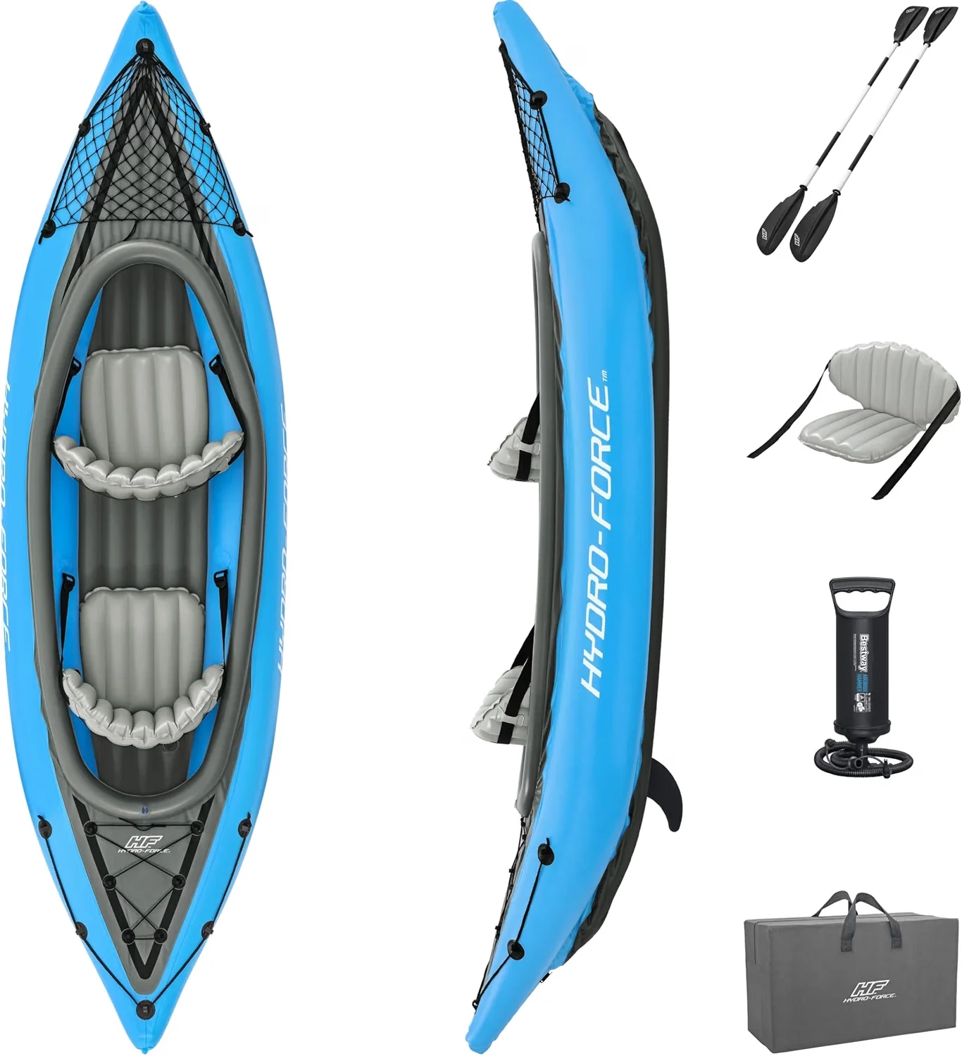 Hydro Force Inflatable Kayak Set | Includes Seat, Paddle, Hand Pump, Storage Carry Bag | Great for Adults