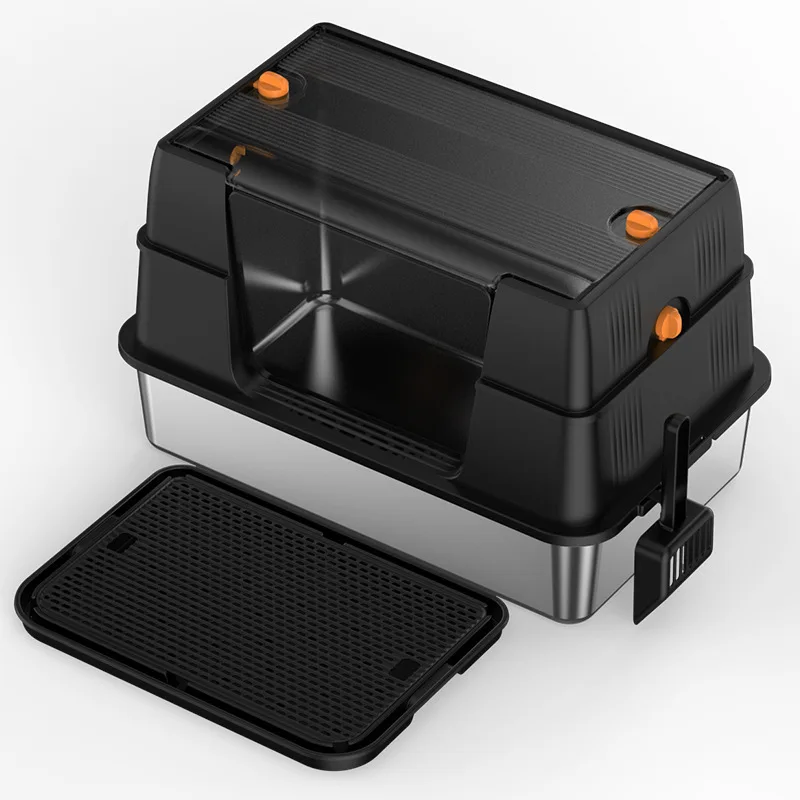 

Новый ящик для кошачьего туалета, очень большой ящик для кошачьего туалета из нержавеющей стали, полностью закрытый, откидная крышка с защитой от брызг, легко чистится