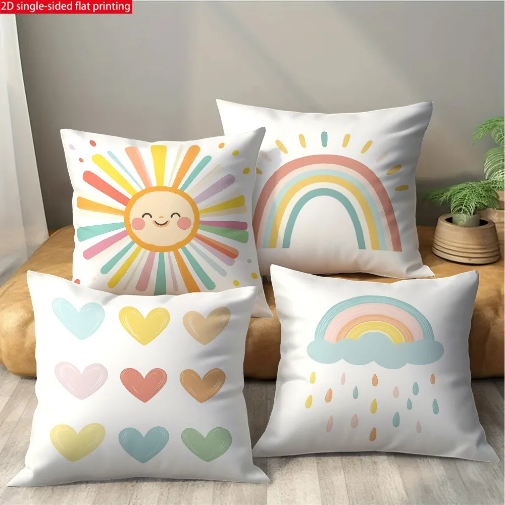 

Cute Pastel Sun & Rainbow Pillowcase - Whimsical Pattern Cushion for Playful Kids' Home Decor