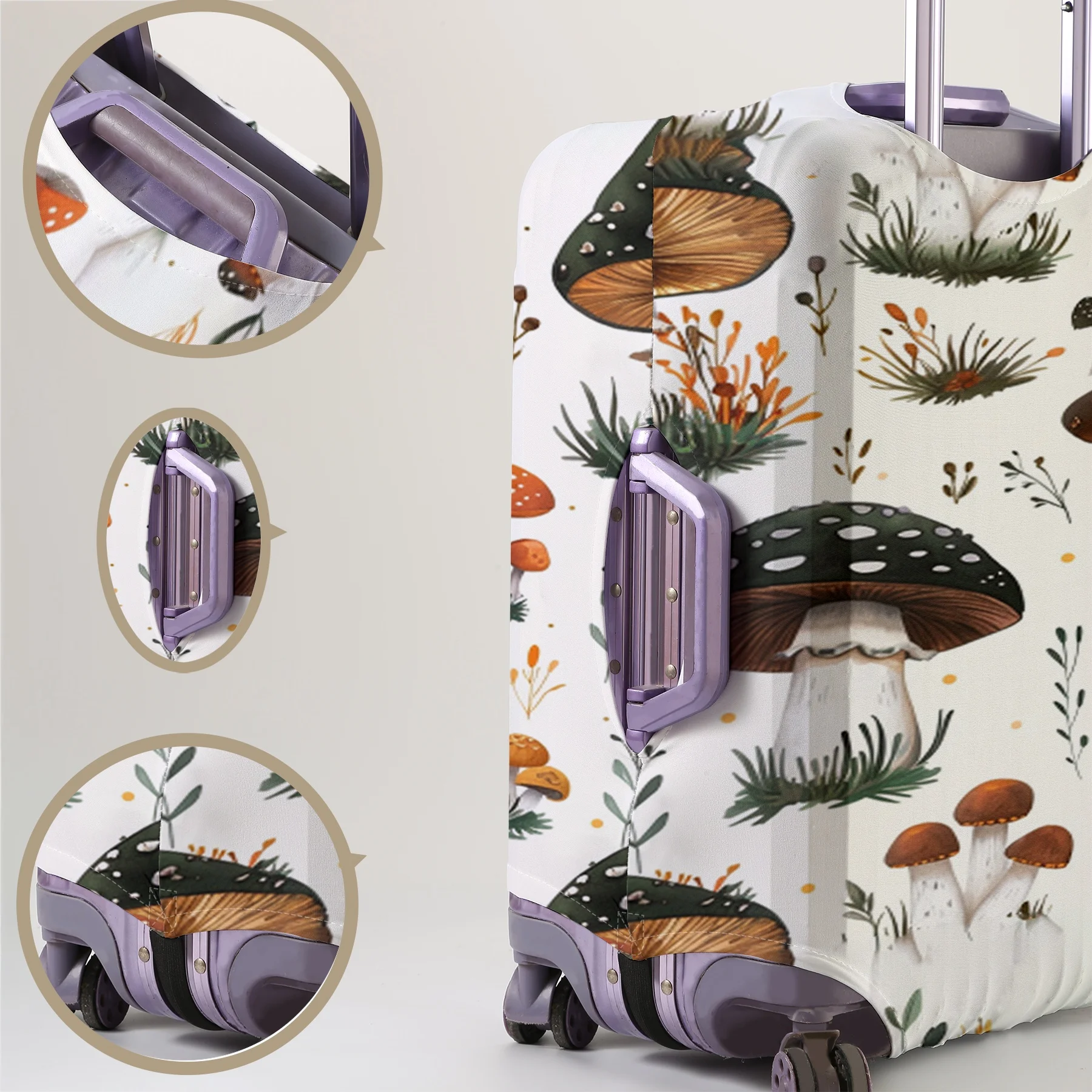 Forest mushroom full print pattern luggage protection cover, suitable for 18-32 inch luggage covers, luggage handle gloves, trav