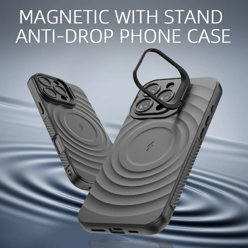 Matte Ripple Magnetic Folding Camera Stand Case For iPhone 16 Plus 15 14 13 Pro Max For Magsafe Wireless Charge Shockproof Cover