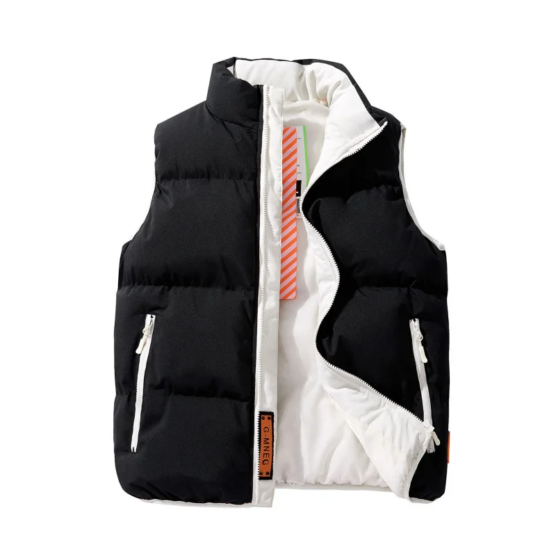Minsu Stand Collar Vest for Men, Autumn and Winter Thickened Warm Down Cotton Vest, Trendy Versatile Couple Cotton Vest