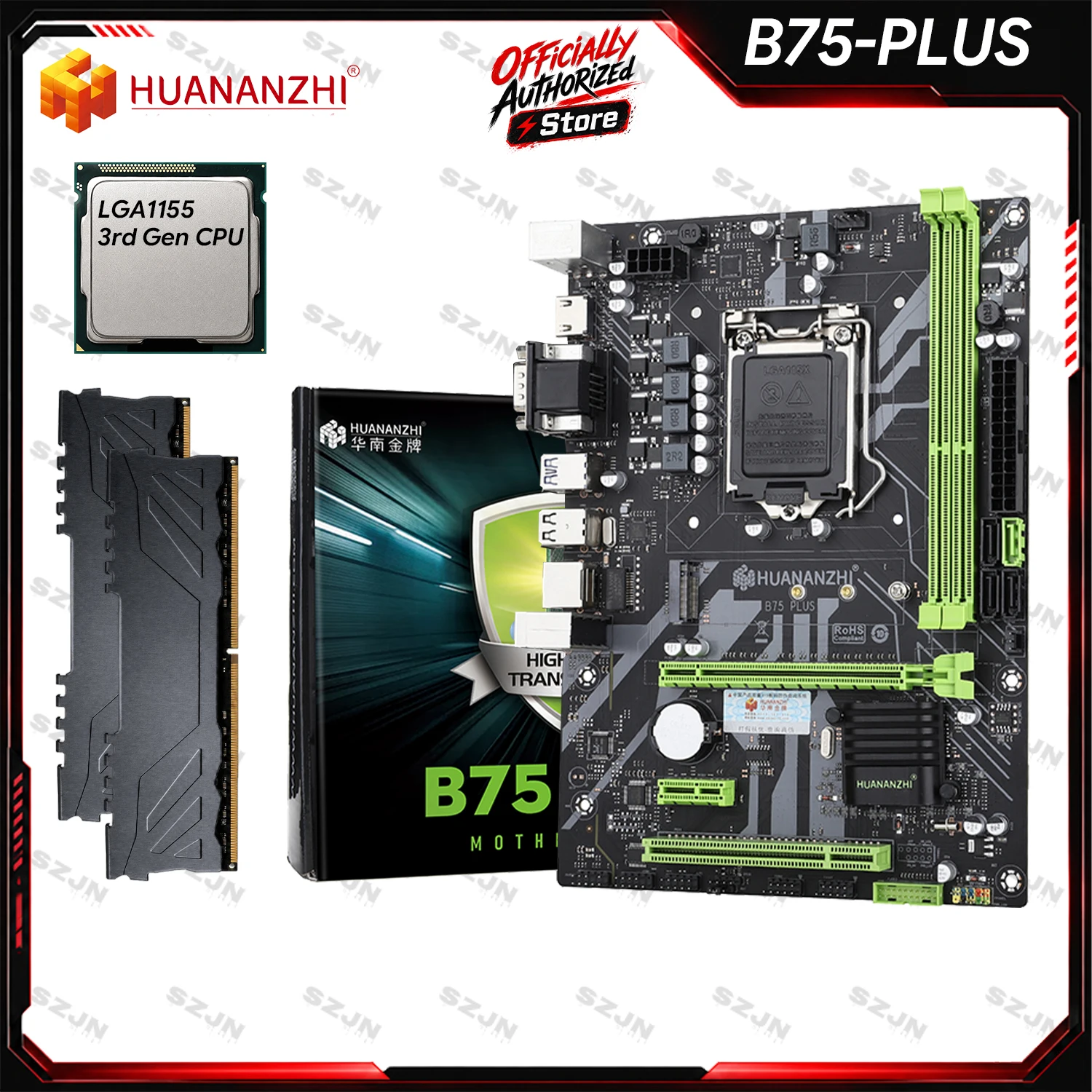 HUANANZHI B75 PLUS M.2 Motherboard Set LGA1155 Intel Core I5 I7 3rd Gen CPU DDR3 RAM M.2 NVMe Desktop PC Combo Mainboard