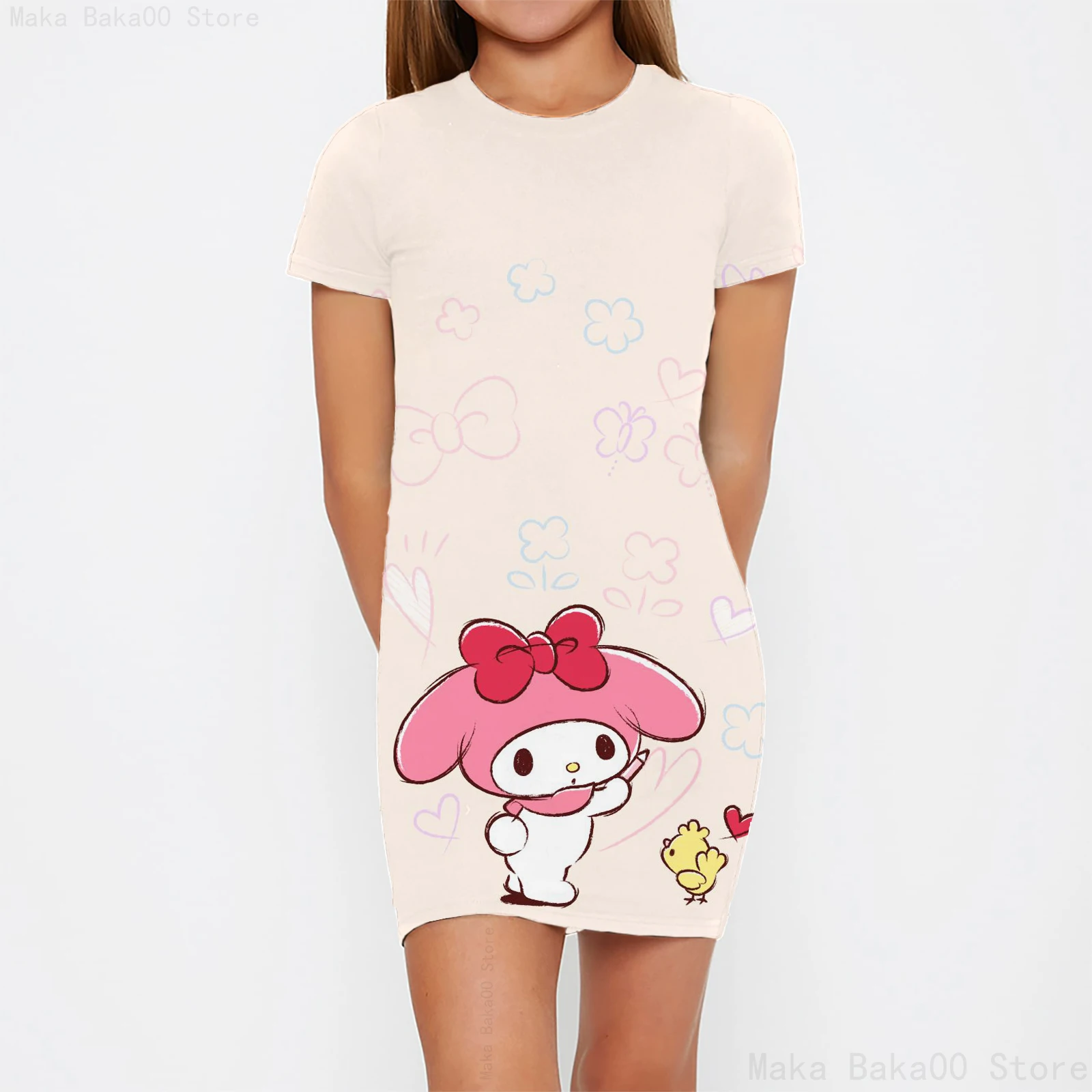 Sanrio mymelody Melody print sweet cute cartoon girls' casual home clothes can be worn outside children's fun dress