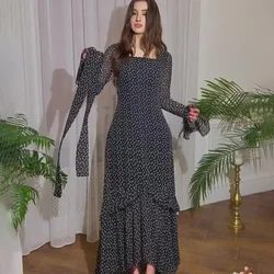 Polka Dots Lotus Sleeves Women's Dress Spring Chiffon Dress for Women Elegant Patchwork Irregular Evening Dress Birthday Party