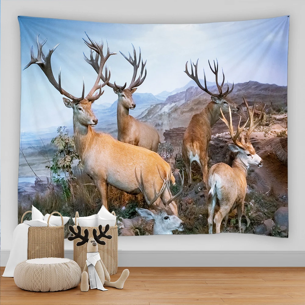 Elk tapestry wall hanging reindeer pattern  cloth Bohemian style psychedelic art home decoration large 