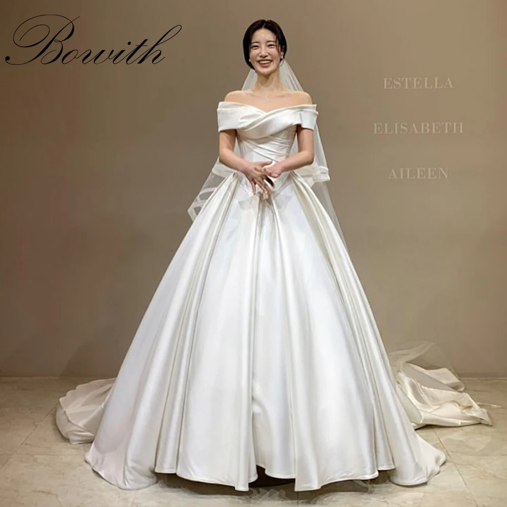 

Bowith Off the Shoulder Satin Wedding Dresses Korea Photo Shoot Bridal Gown 웨딩드레스 Customized Wedding Ball Gown for Bride