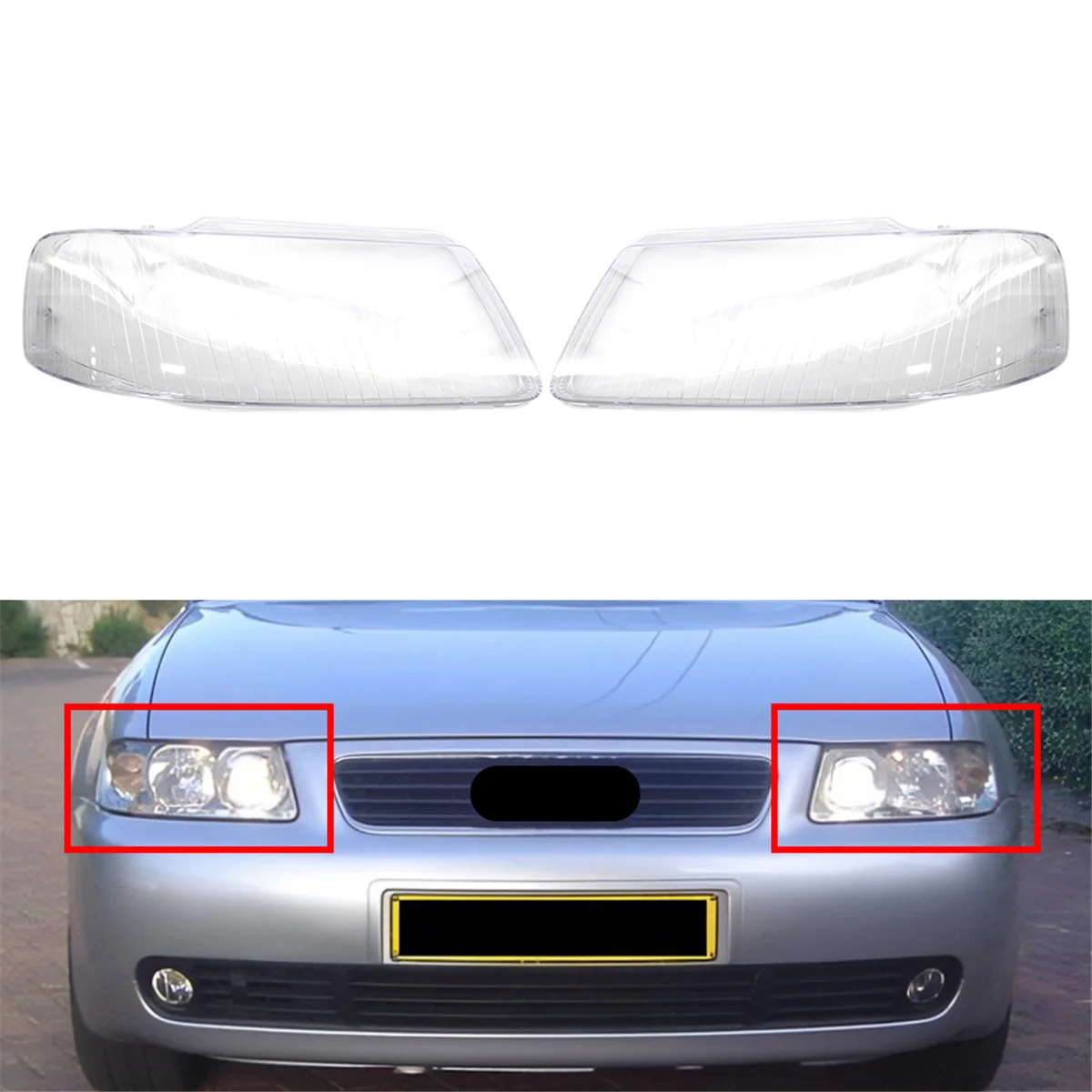 2PCS Left and Right Car Headlight Lens Cover Head Light Lamp Shade Shell Lens Lampshade for Audi A3 2001 2002 2003