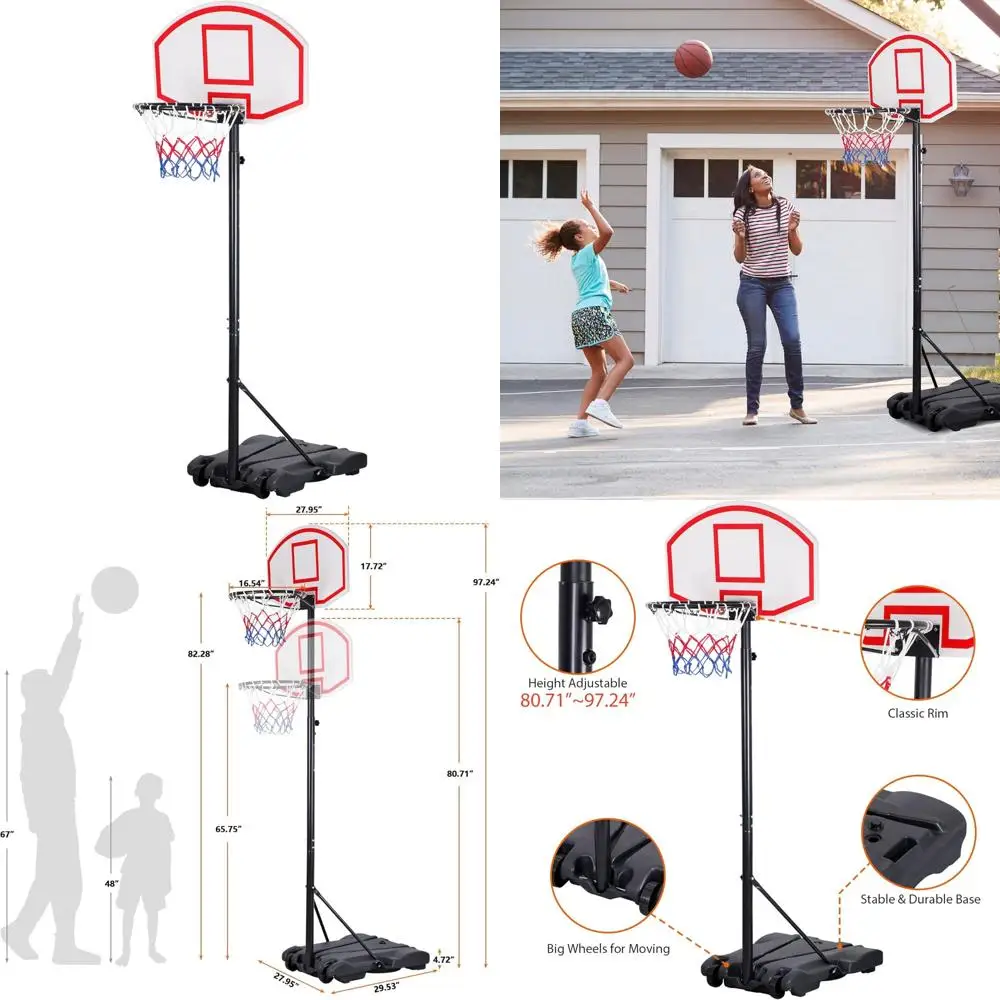子供とティーンエイジャー向けのポータブル屋内高さ調節可能バスケットボールフープ（バックボード付き）- ジュニアバスケットボールスタンドシステム