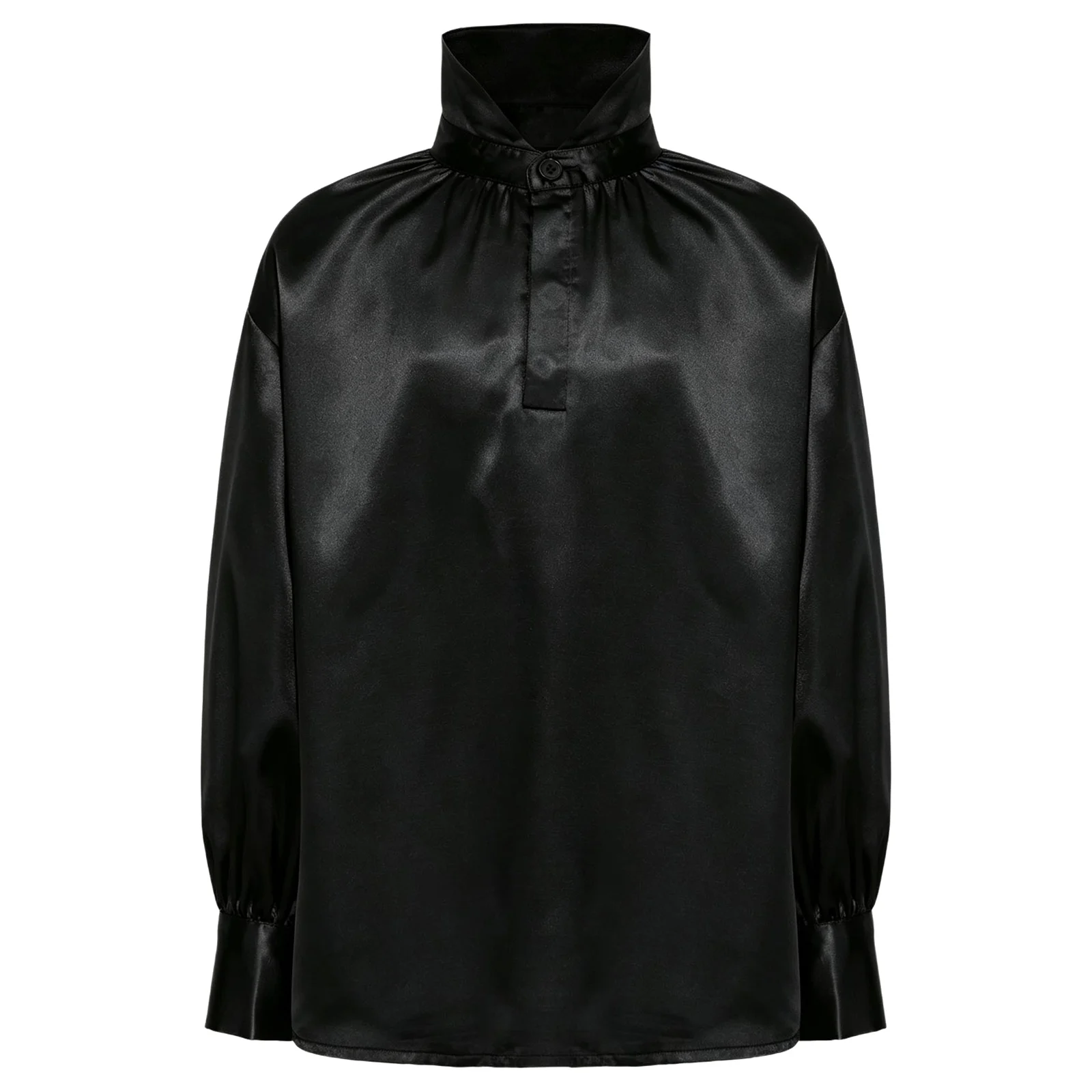 Boys Renaissance Satin Blouses Medieval Pirate Shirt Long Sleeves Button-up Pullover Top Carnival Halloween Cosplay Dress Up view 3