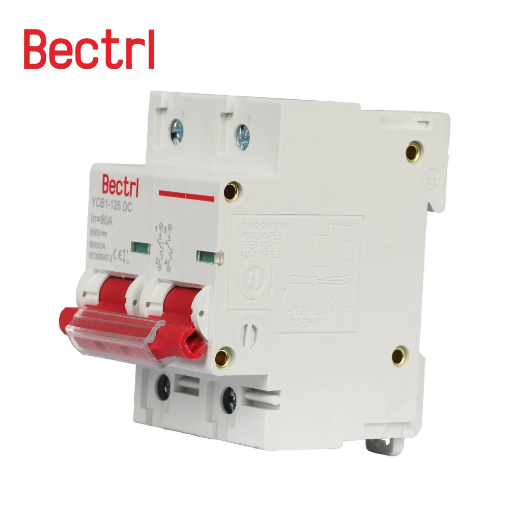 2P DC MCB 600V 125A 100A 80A Circuit breaker FOR PV System C curve Battery Main Switch