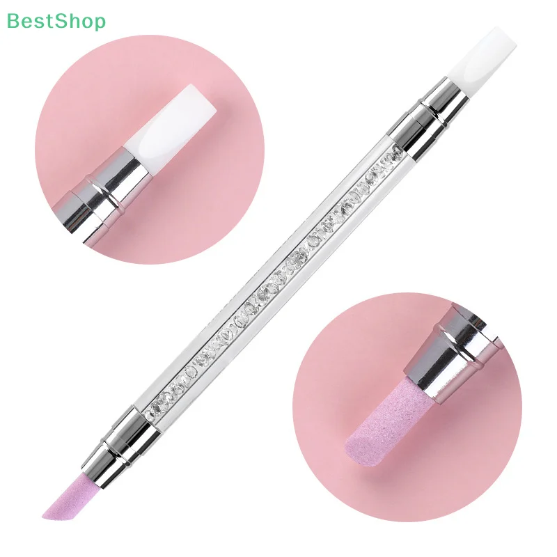 ปากกาซิลิโคนอเนกประสงค์สองหัว 1 ชิ้น สำหรับขัดเล็บ ขจัดหนังกำพร้า ขัดสีเล็บ และกำจัดผิวหนังที่ตายแล้ว