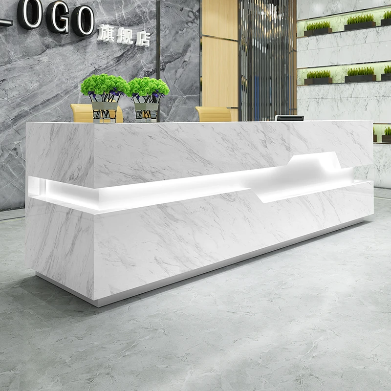 

Service Company Front Desk Commericial High Quality Light Luxury Business Office Desk Display Shop Modern Schreibtisch Furniture