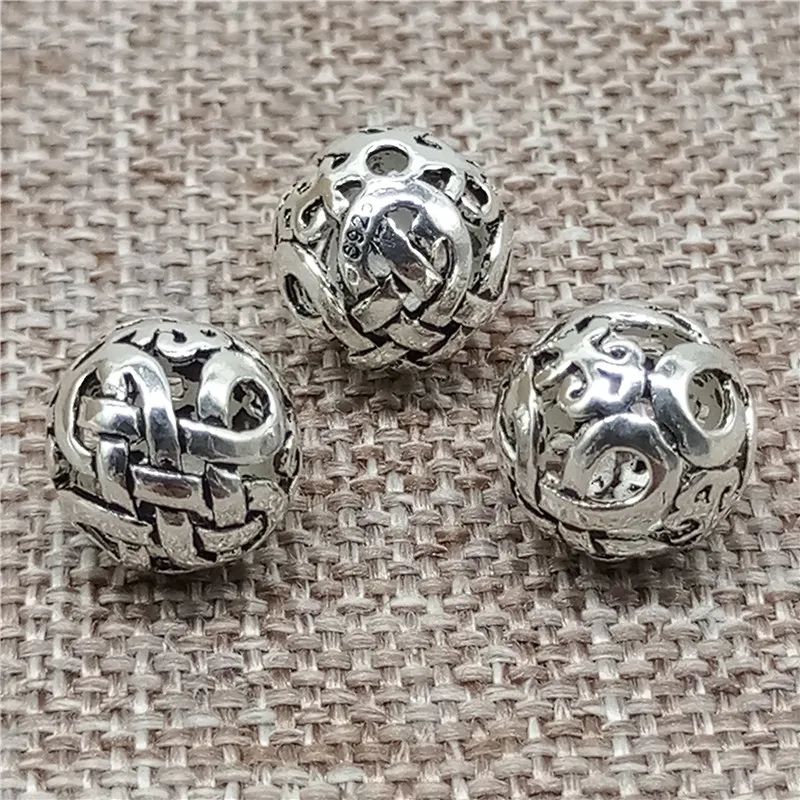 2 Pieces of 925 Sterling Silver Vintage Knot Beads 10mm for Jewelry Findings Components