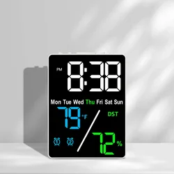 Digitale Wekker Temp Vochtigheid Datum Week Disply 2 Alarm Snooze Elektronische Tafel Klok 3-Niveau Helderheid 12/24H Dst Led Klok