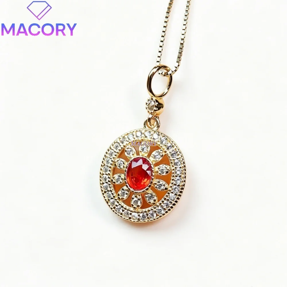 S925 sterling silver red sapphire pendant necklace luxurious and exquisite craftsmanship simple and Sleek Minimalist style
