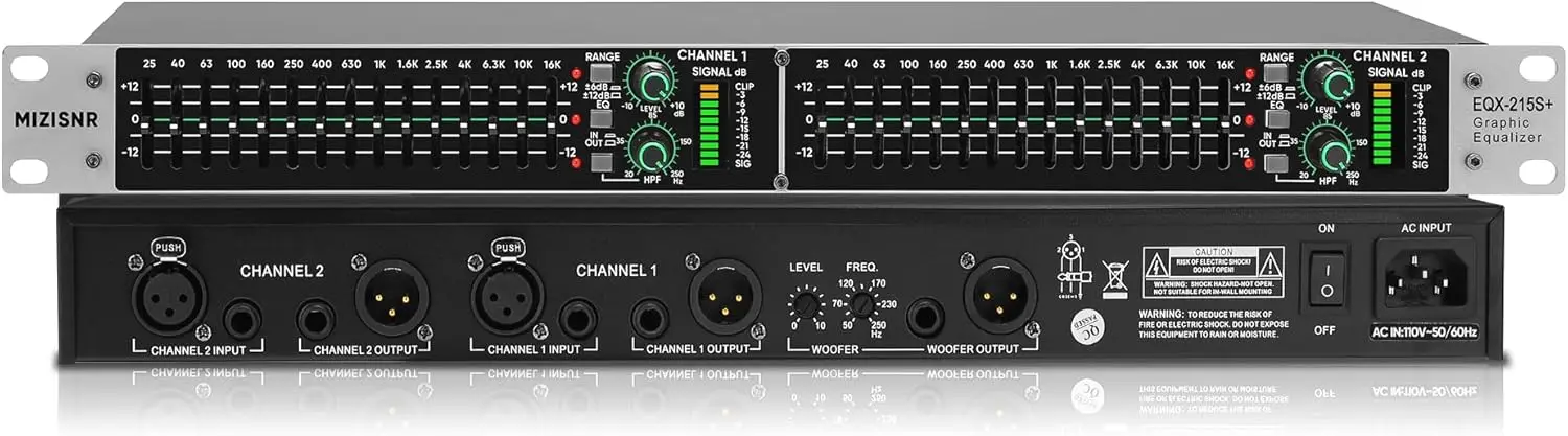 

15-Band Stereo Graphic Equalizer Dual Channel Pro DJ EQ with Subwoofer Output for Home Audio System