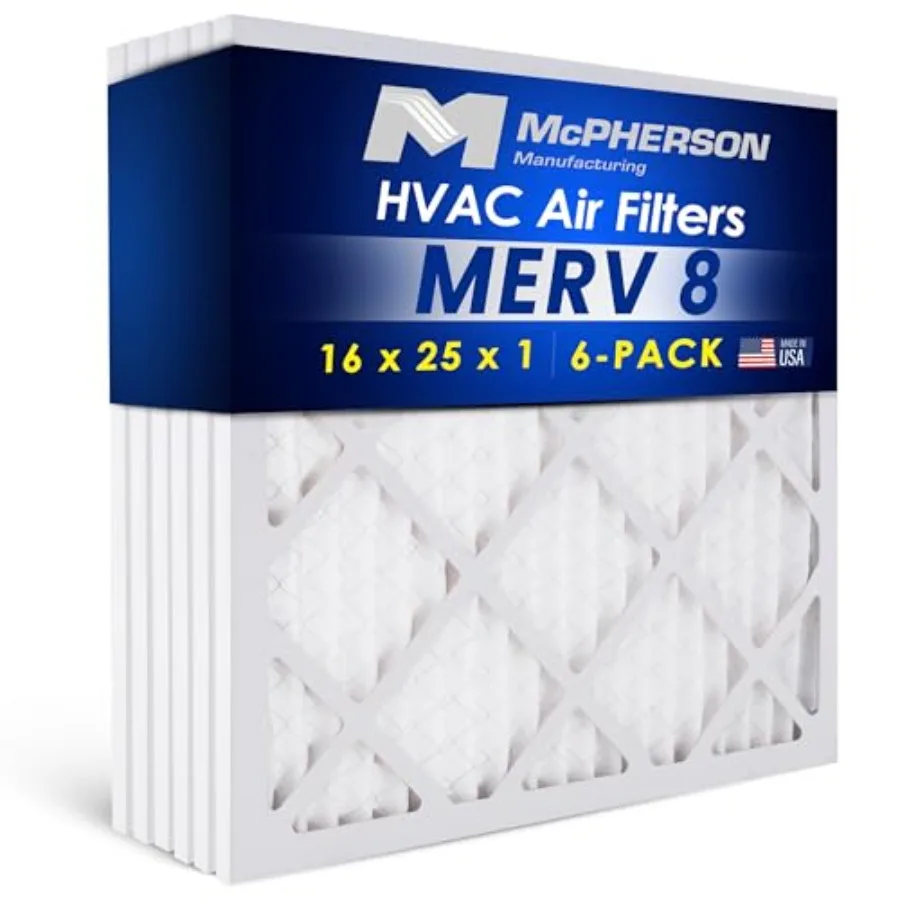 

16x25x1 Air Filters MERV 8 Pleated HVAC AC Furnace Filter Replacement For Home and Commercial Use Dust Pet and Lint Made In USA