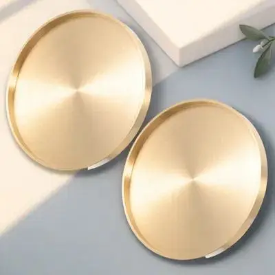 2pcs Brass Coasters Tea Cup Mats Heat-Resistant Desktop Cushions For Home Coffee Shop Golden Simple Design Stain Resistant Fine