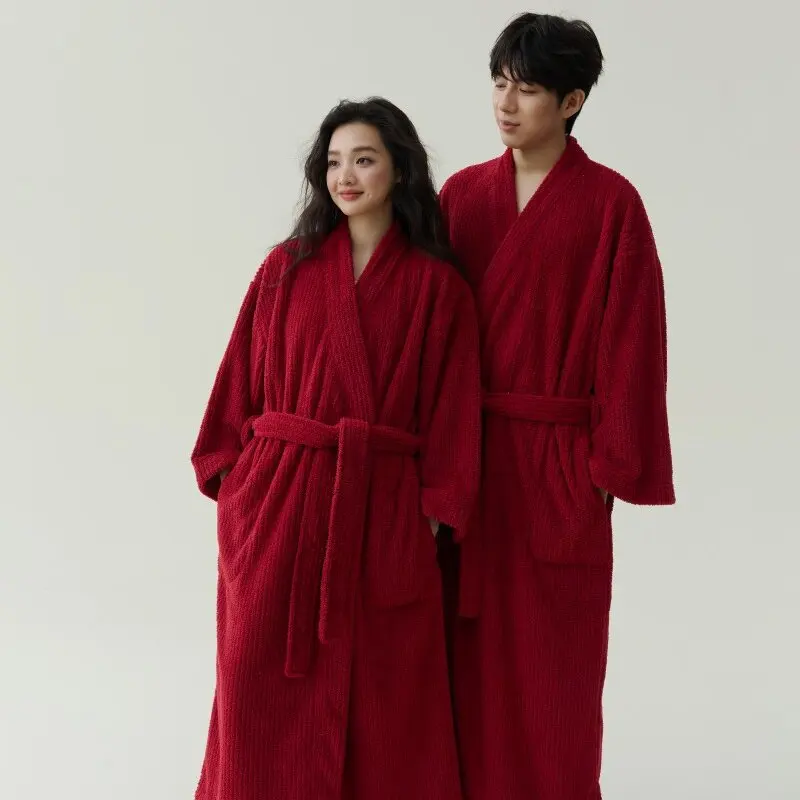 Peignoir Kimono de luxe pour Couple, en flanelle épaisse, ample, décontracté, vêtements de nuit pour la maison, en molleton de corail, vêtements de salon, automne et hiver