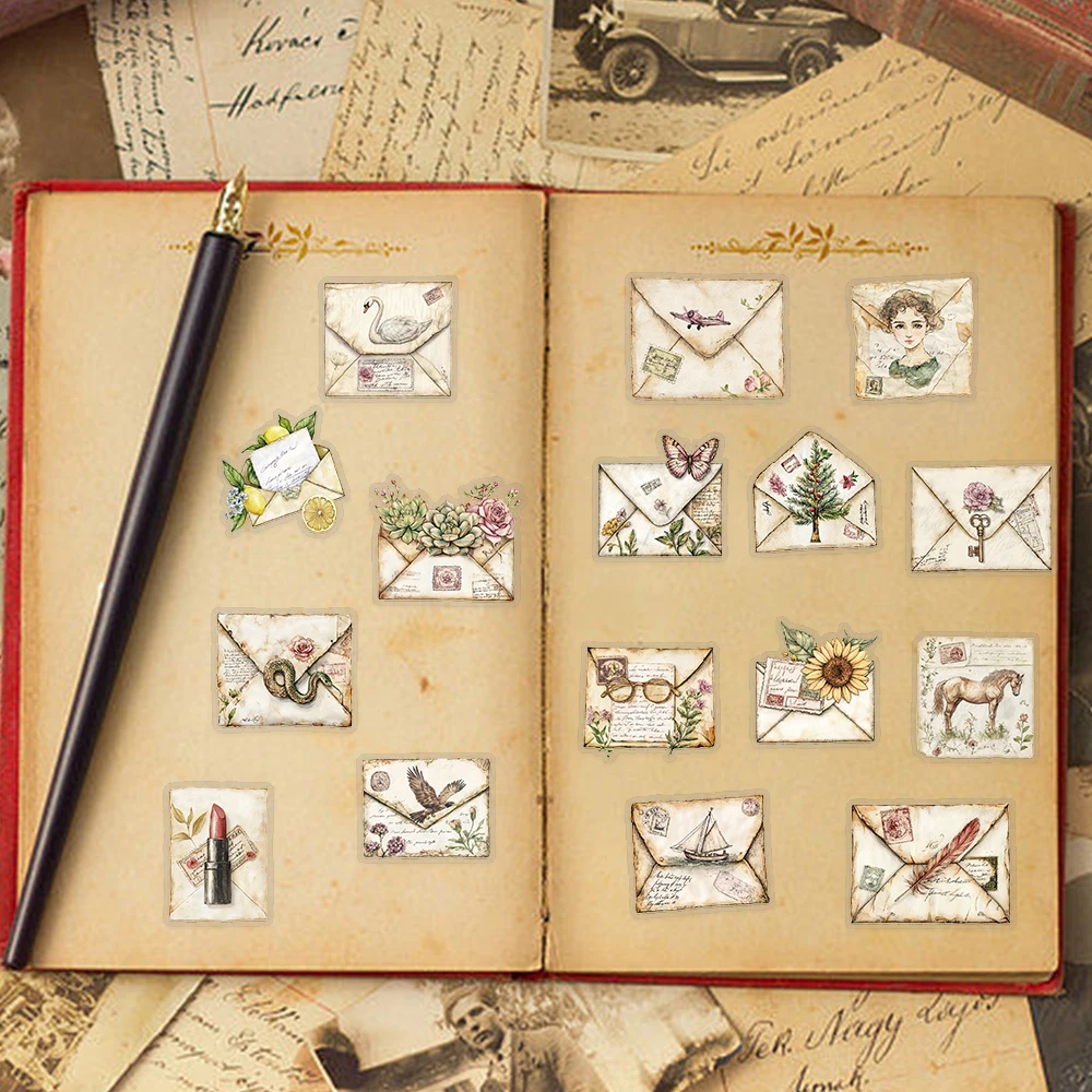 50pcs Vintage Envelope Transparent PET Stickers Decals For Phone Laptop Notebook Refrigerator DIY Aesthetic Waterproof Stickers