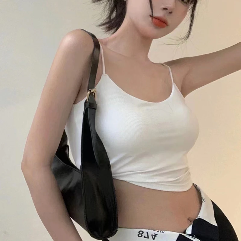 Women Summer Crop Top Sling Tube Top Sexy Bra Seamless Ice Silk Sleeveless Tank Tops With Cups Black White Backless Camisole