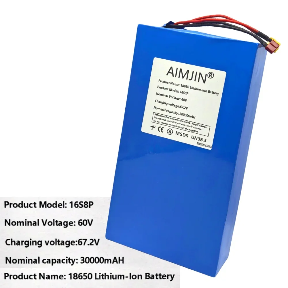 New 60V 30Ah battery 16S8P 3000W 67.2V lithium battery with built-in BMS high-power lithium-ion battery pack